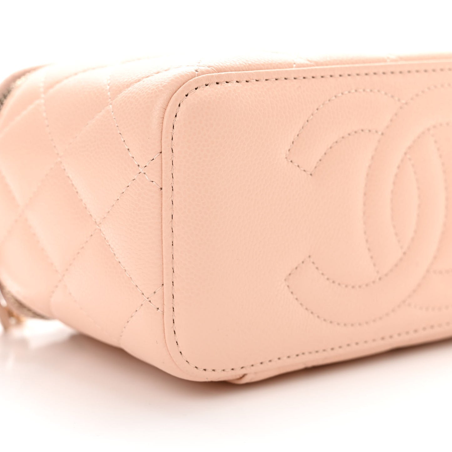 Caviar Quilted Small Vanity Case With Chain Light Beige