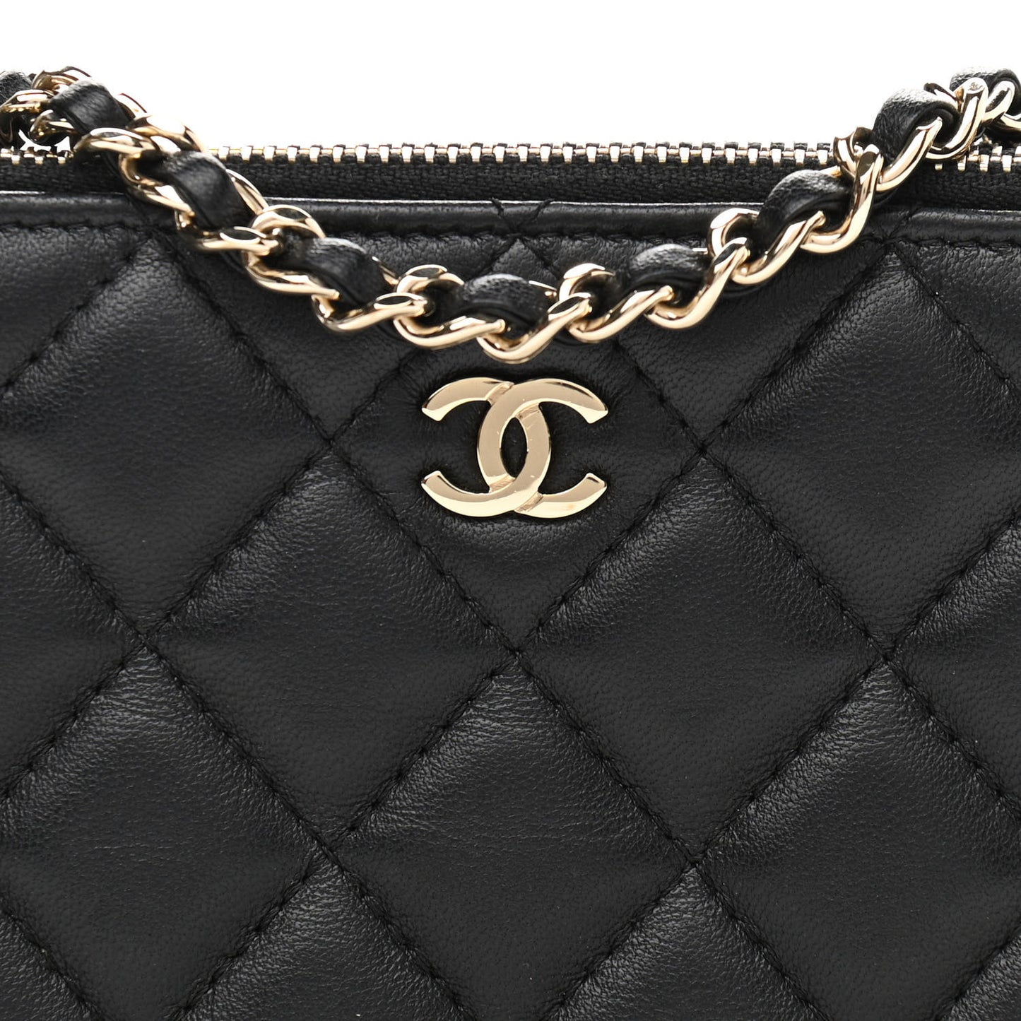 Lambskin Quilted Small Clutch With Chain Black