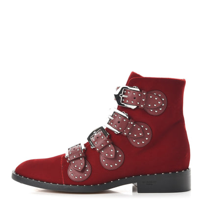 Givenchy Velvet Studded Prue Buckle Bootie 37 Dark Red 1 of 8