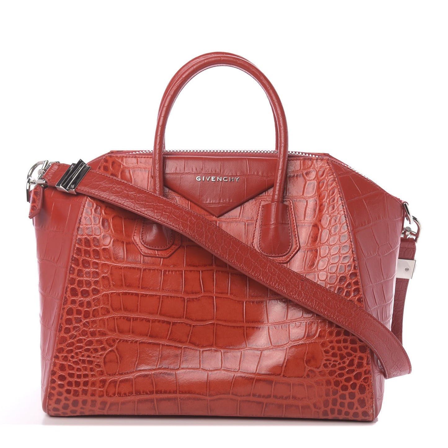 Calfskin Crocodile Embossed Medium Antigona Red