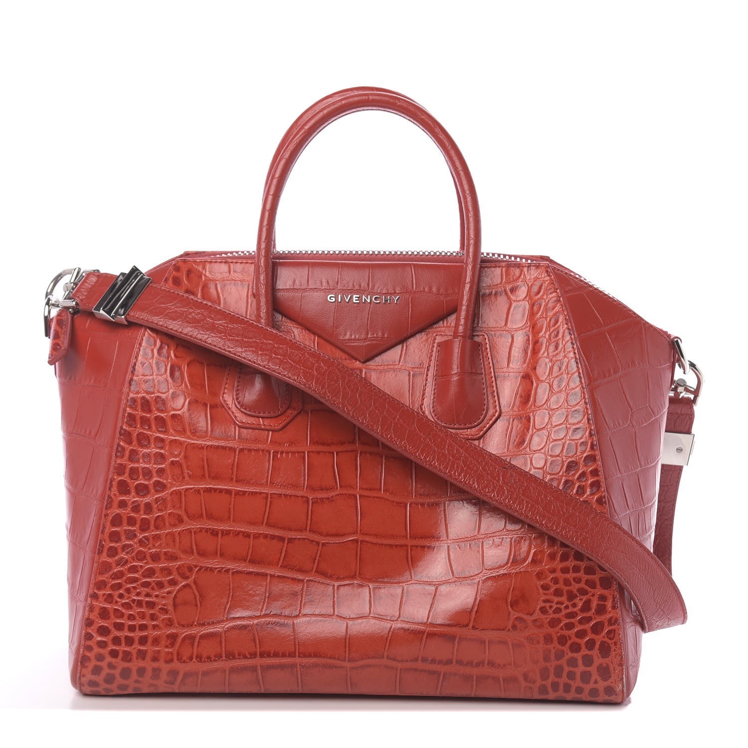 Givenchy Calfskin Crocodile Embossed Medium Antigona Red 1 of 17