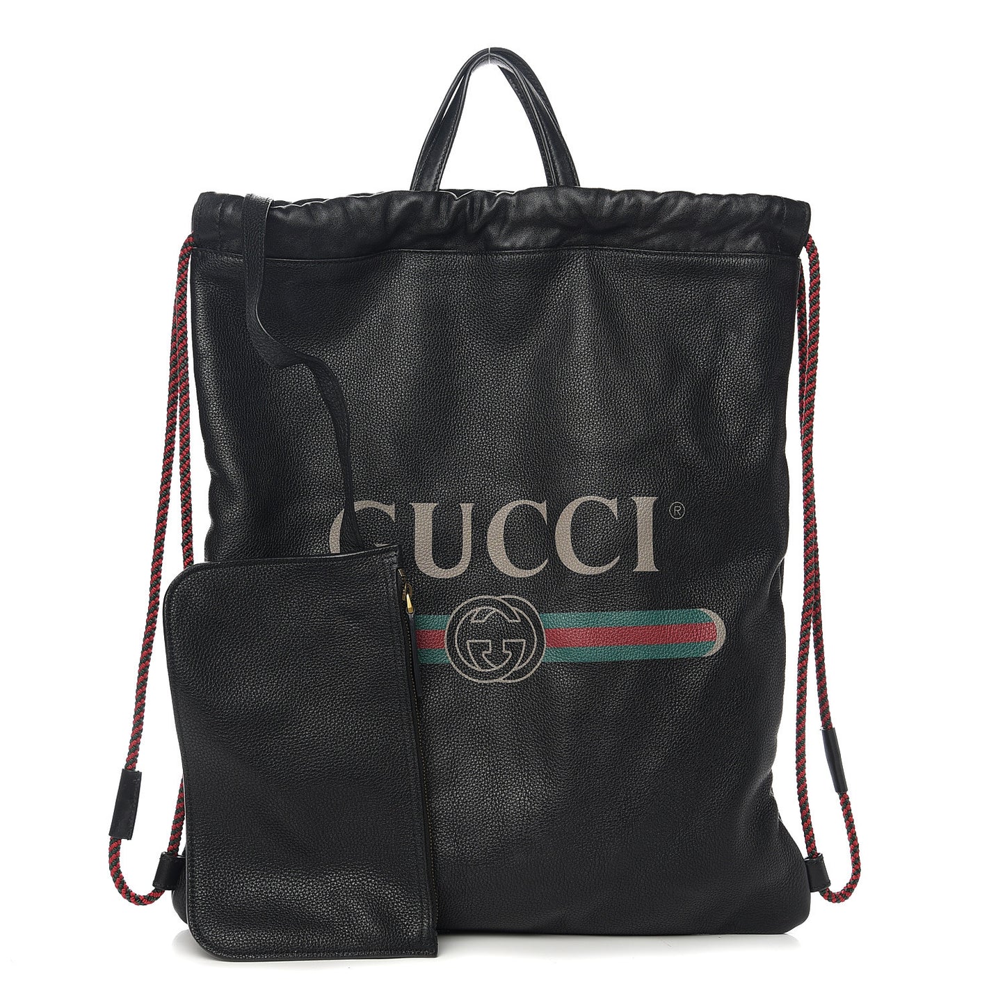 Calfskin Logo Drawstring Backpack Black