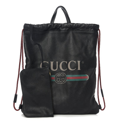 Gucci Calfskin Logo Drawstring Backpack Black 1 of 11