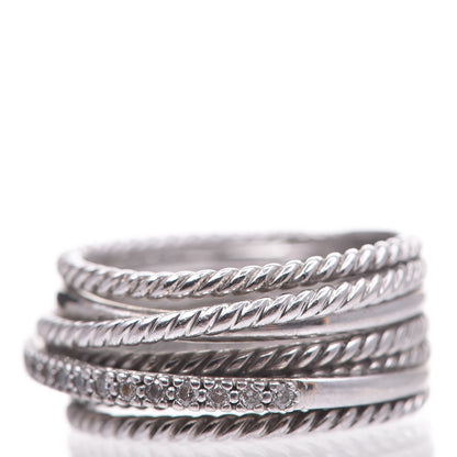 David Yurman Sterling Silver Diamond 11mm Wide Crossover Cable Ring 57 8 3 of 5