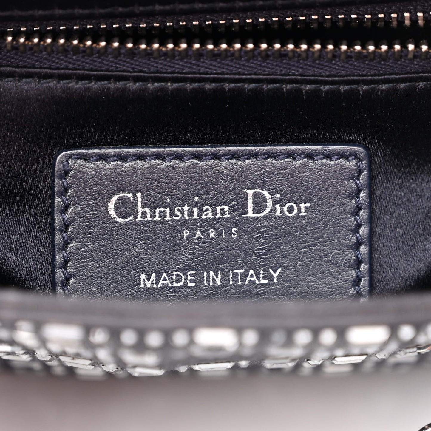 Satin Crystal Cannage Mini Lady Dior Navy