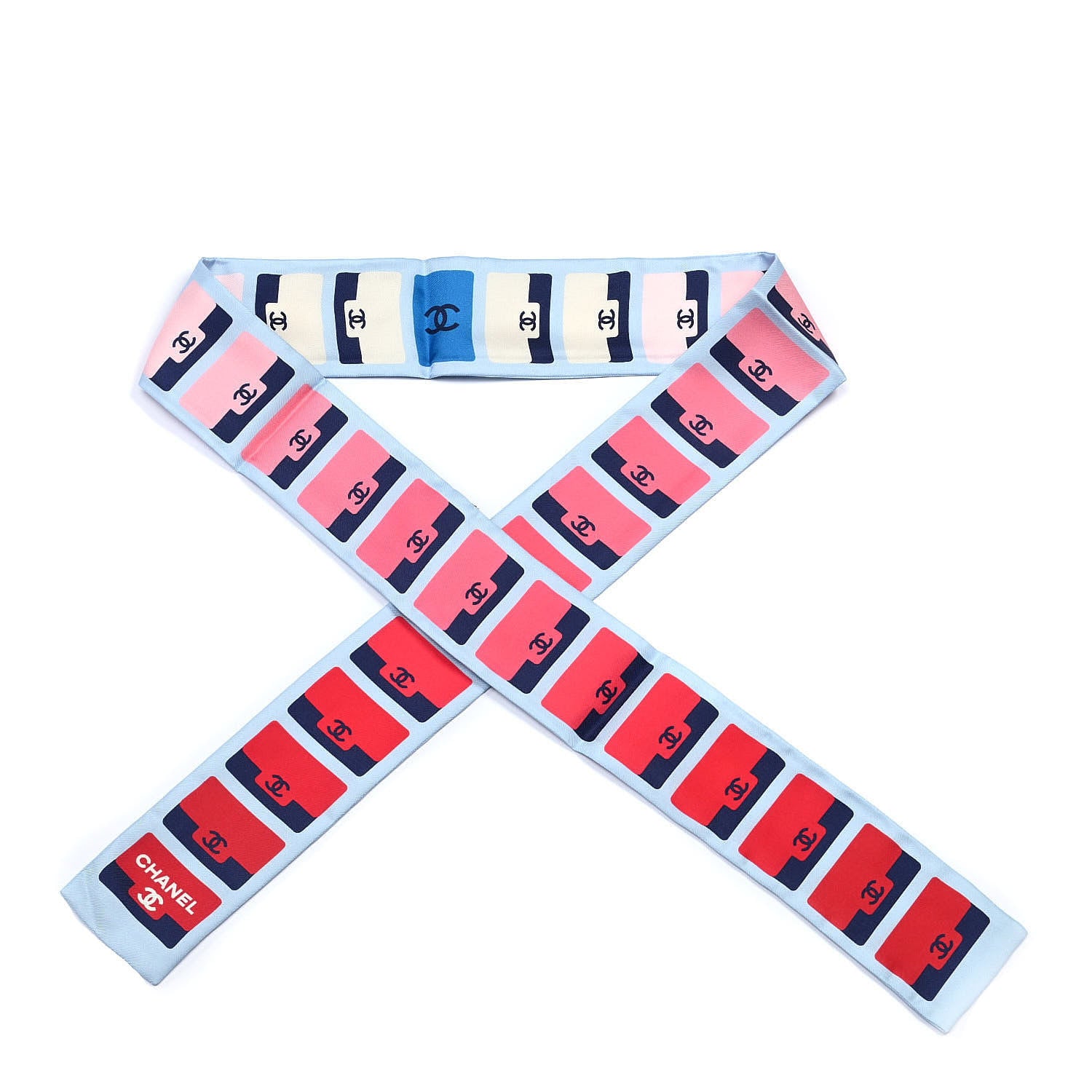 Chanel Silk CC Slim Bandeau Scarf Red Pink Blue 1 of 3