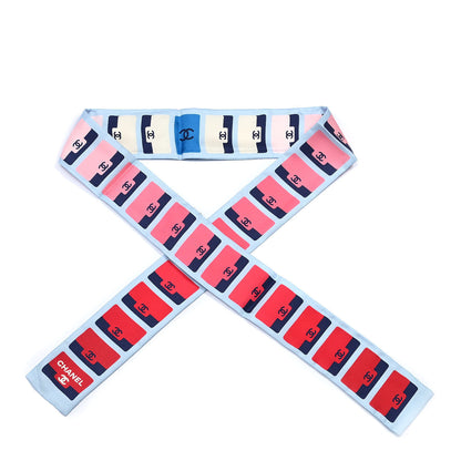 Chanel Silk CC Slim Bandeau Scarf Red Pink Blue 1 of 3