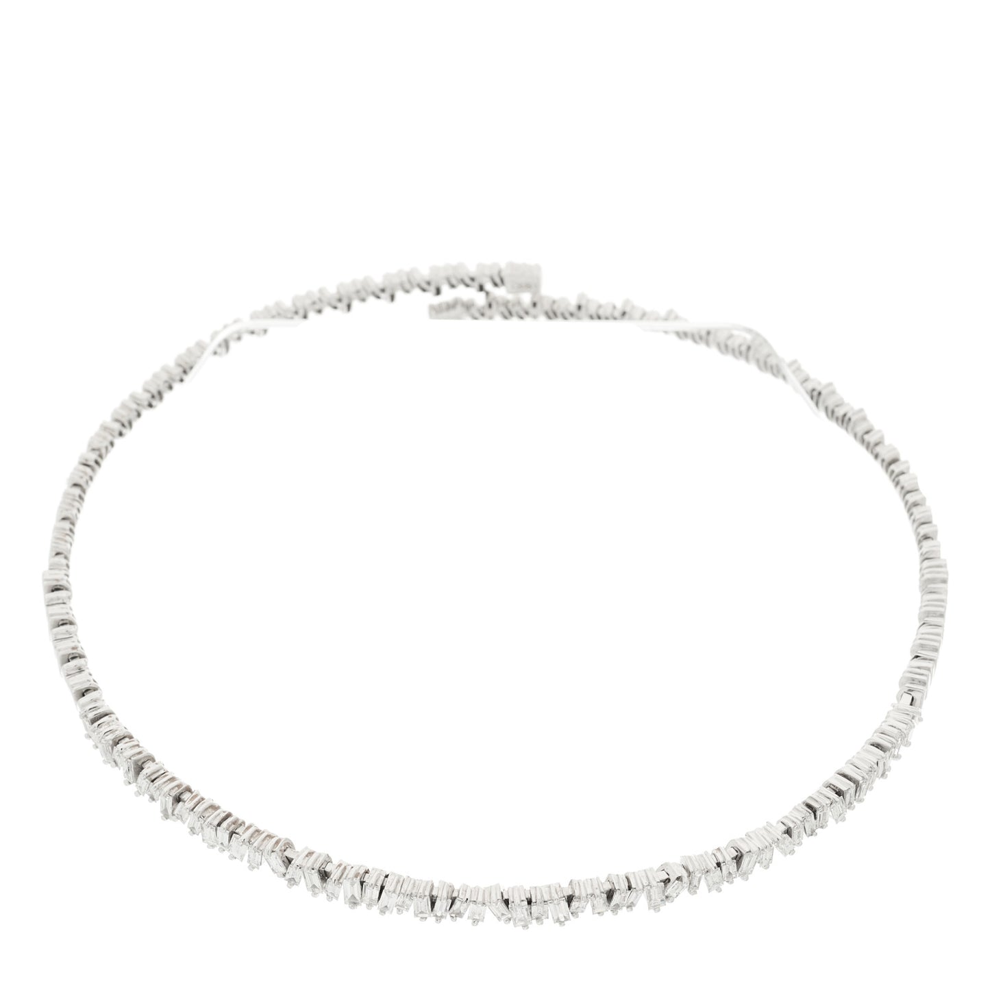 18K White Gold Diamond Classic Half Baguette Choker Necklace
