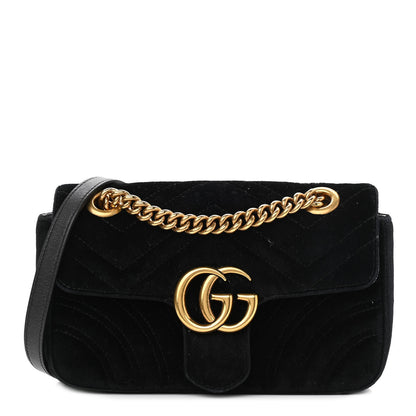 Gucci Velvet Matelasse Mini GG Marmont Shoulder Bag Black 1 of 10