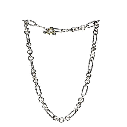 David Yurman Sterling Silver 18K Yellow Gold Figaro Chain Link Necklace 2 of 4