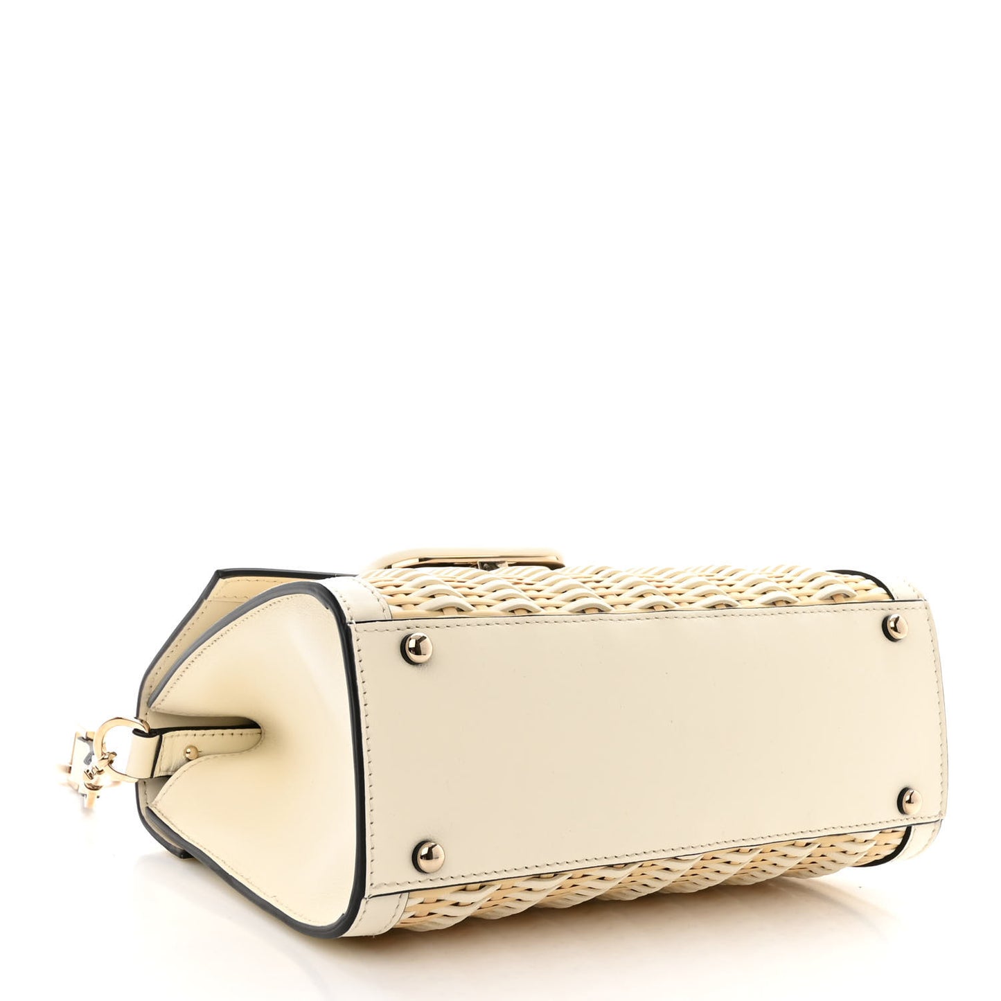 Wicker Calfskin Small VSling Top Handle Bag Natural White