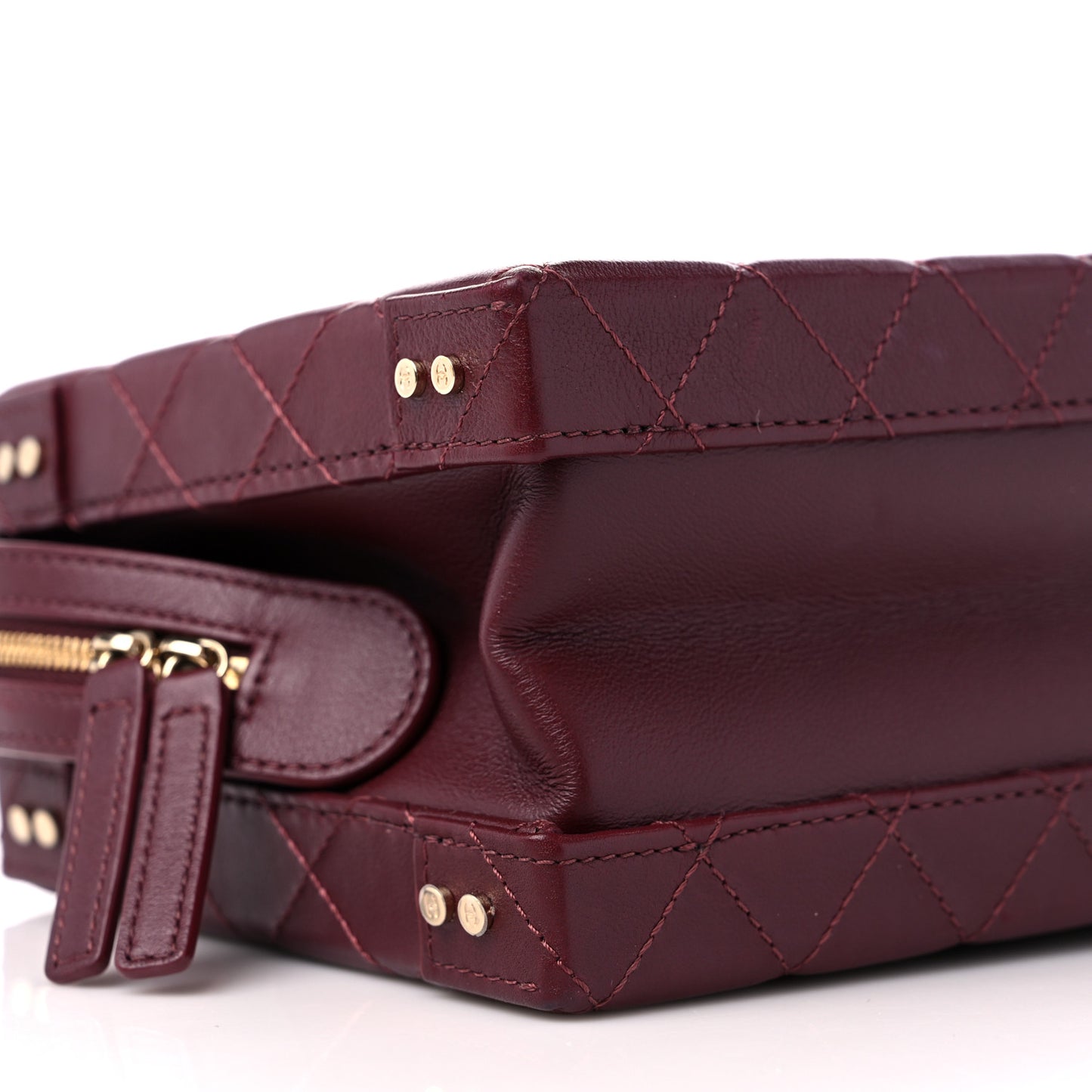 Calfskin Quilted Studded Square Vanity Case Burgundy