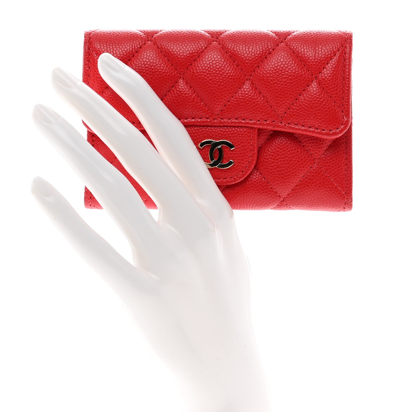 Caviar Quilted Flap Card Holder Wallet Red