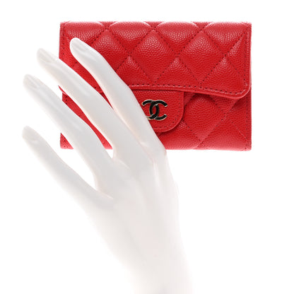 Chanel Caviar Quilted Flap Card Holder Wallet Red 2 of 9
