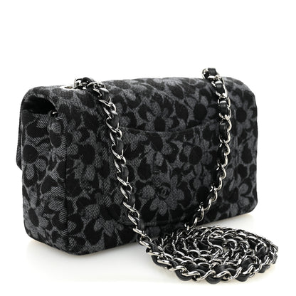 Chanel Printed Denim Quilted Flower Mini Rectangular Flap Black 3 of 11