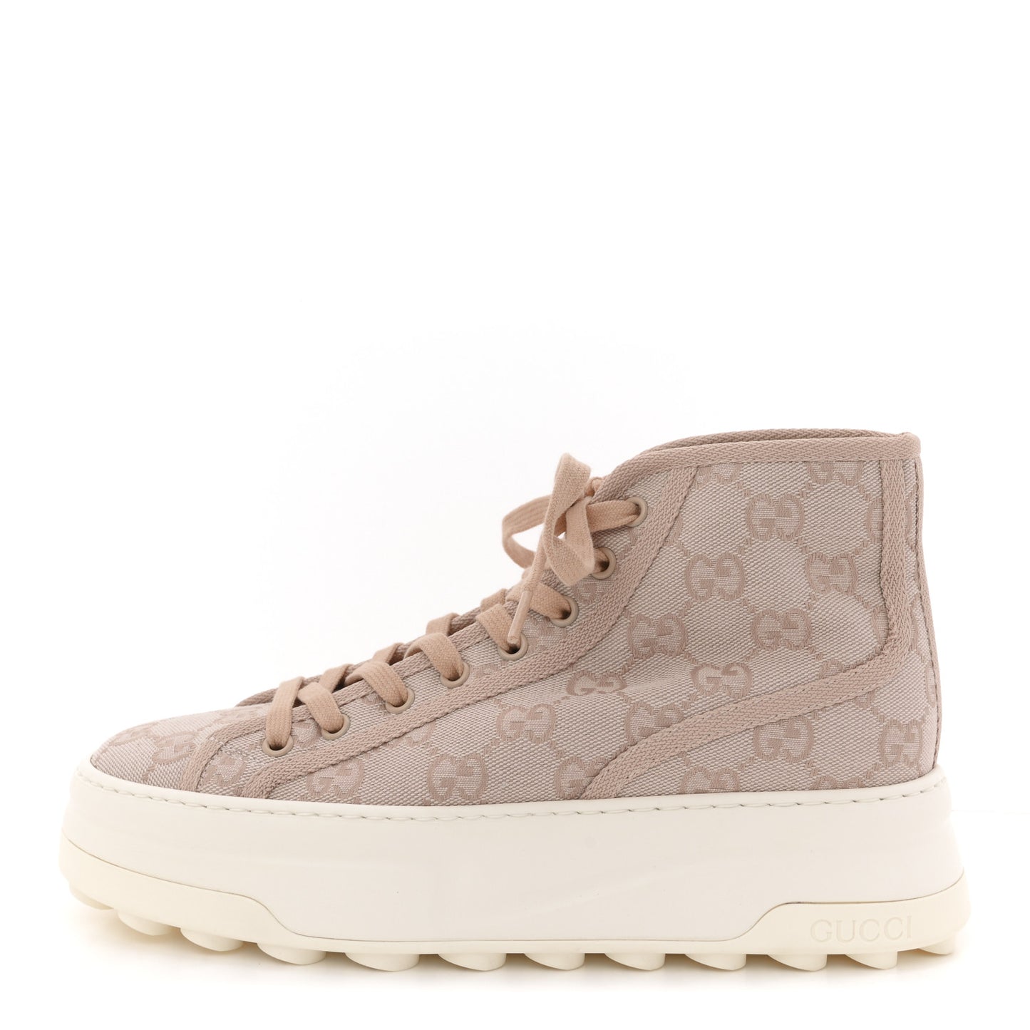 New Canvas GG Monogram Womens Tennis 1977 High Top 55mm Platform Sneakers 38 Skin Rose Dark Skin Rose