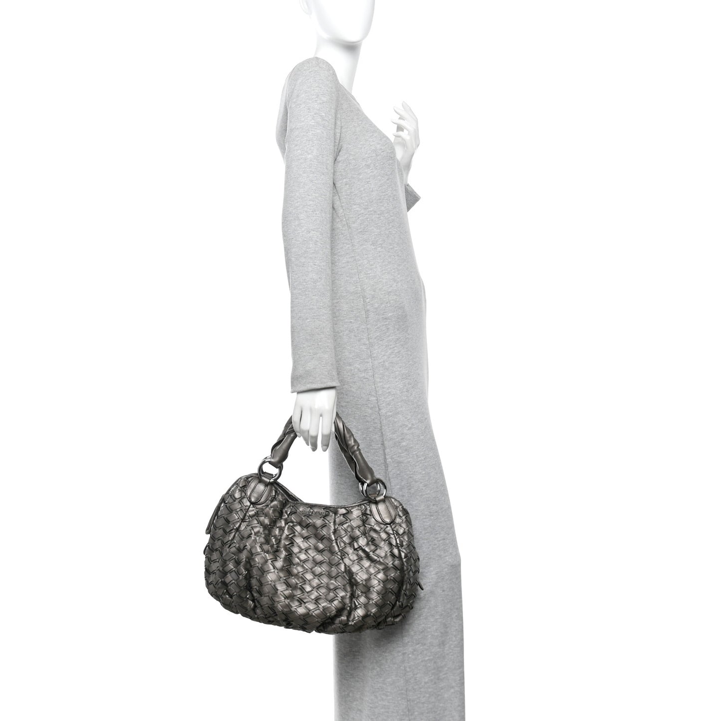 Metallic Nappa Woven Hobo Bronze