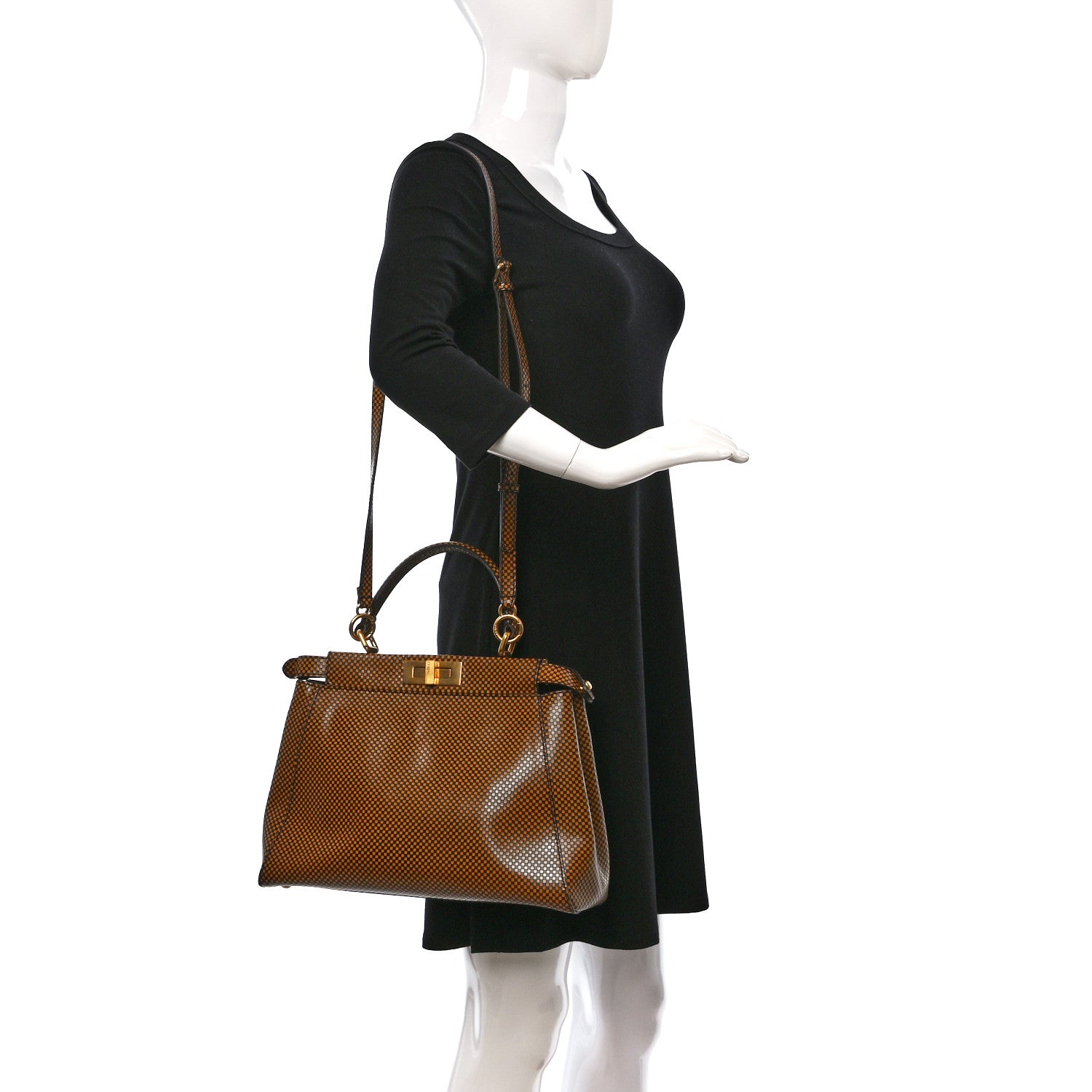 Fendi Pequin Checkered Medium Peekaboo Iconic Satchel Dark Brown 2 of 9