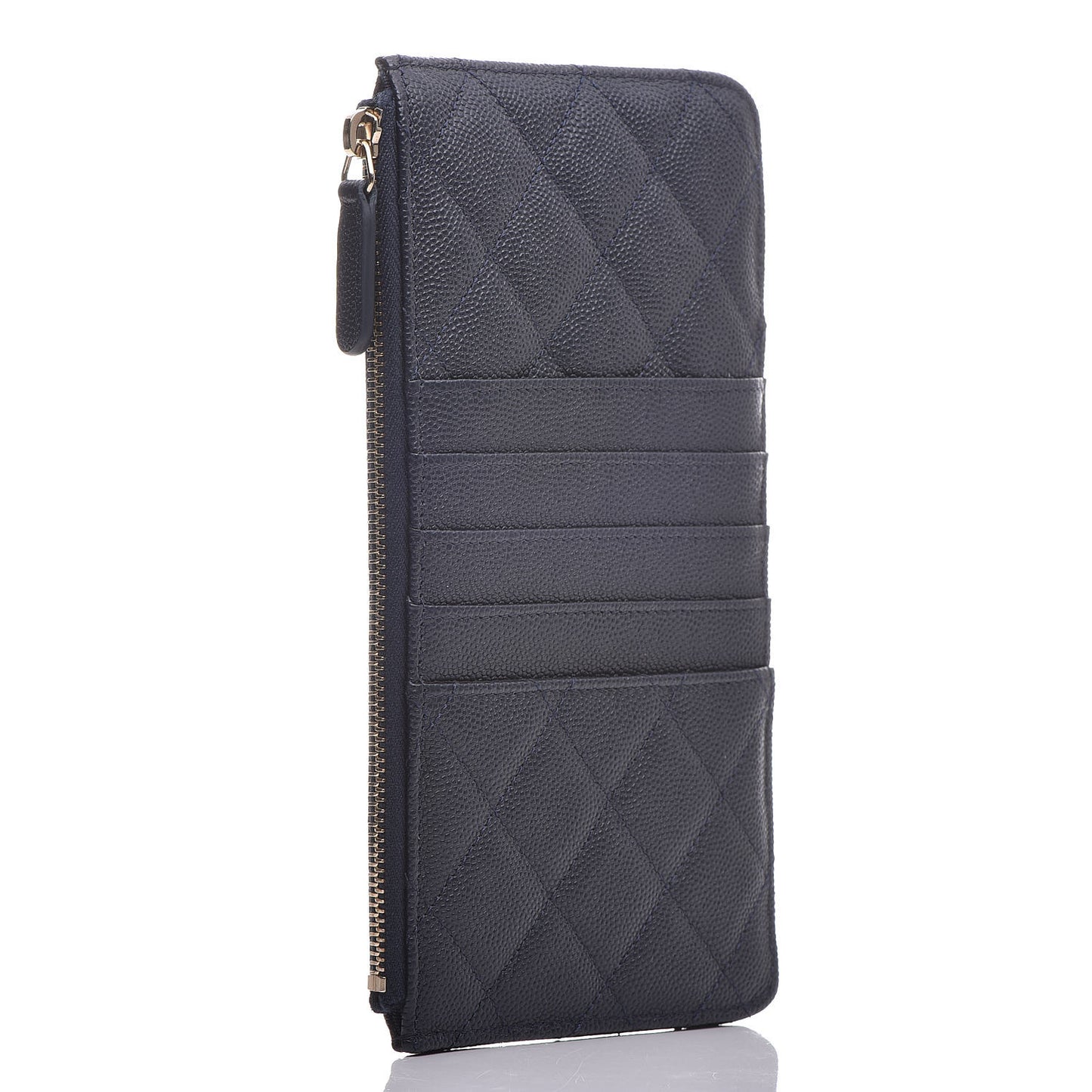 Caviar Quilted Classic Flat Wallet Pouch Navy