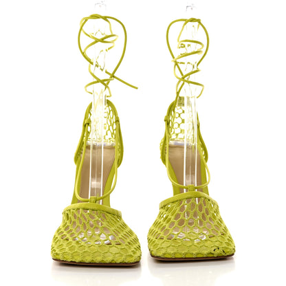 Bottega Veneta Mesh Nappa Stretch Ankle Tie Sandals 37 Kiwi 2 of 8