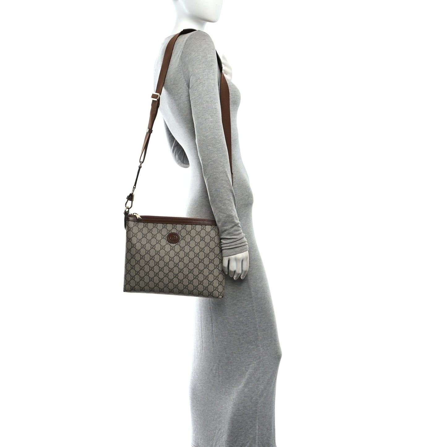 GG Supreme Monogram Azalea Calfskin Retro Interlocking G Wristlet Messenger Bag Beige Ebony Brown Sugar Beige Ebony Brown Sugar