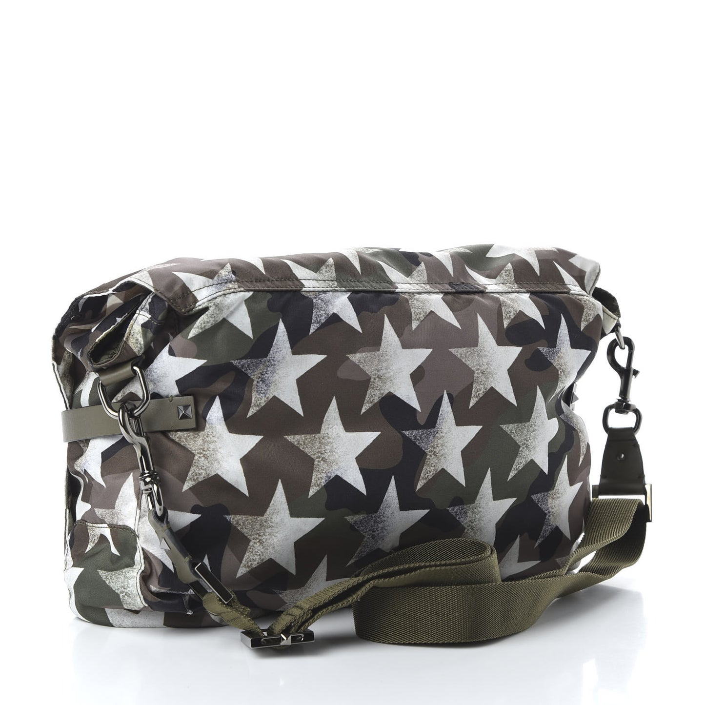 Nylon Printed Camustars Rockstud Messenger Bag Army Green White
