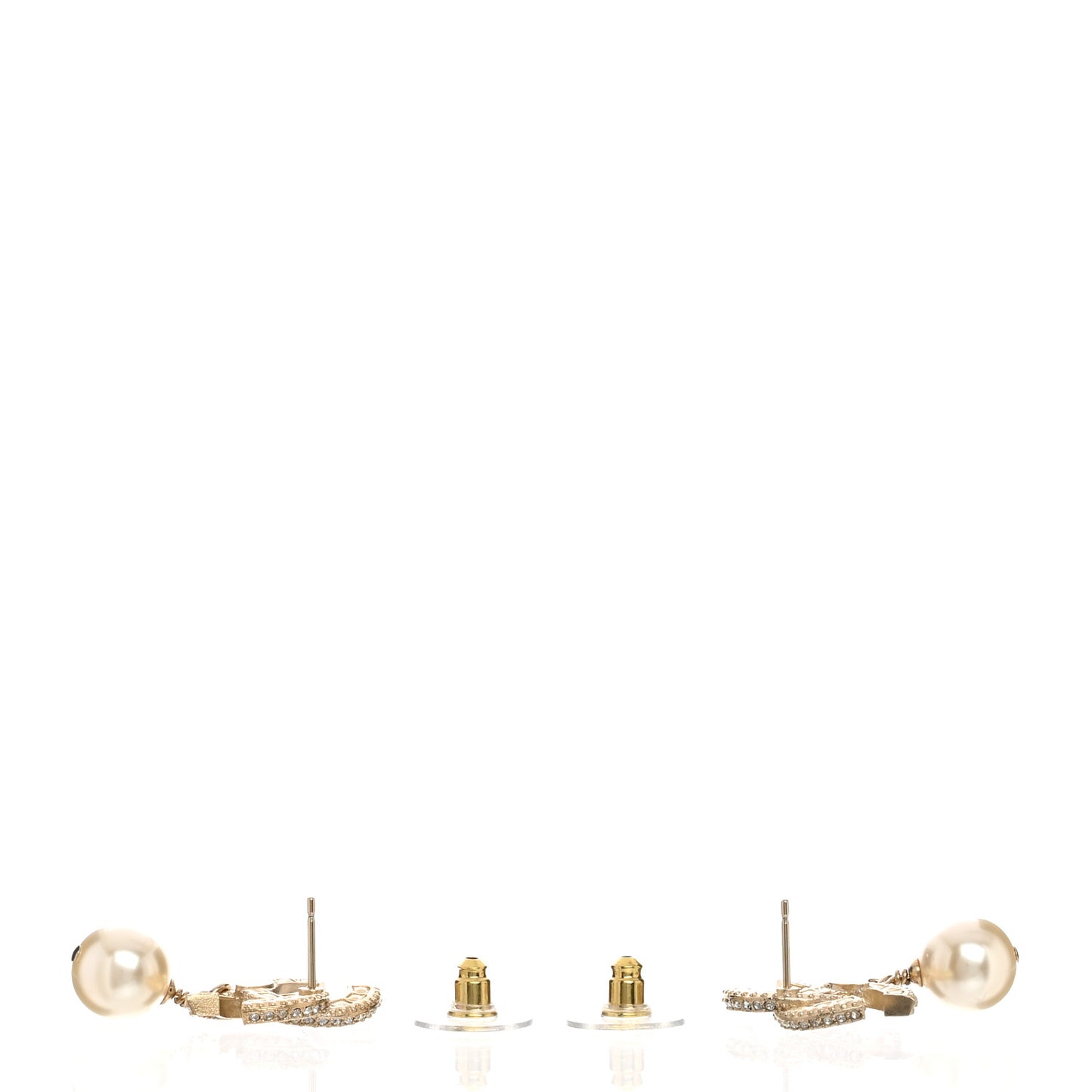 Crystal Pearl CC Drop Earrings Gold