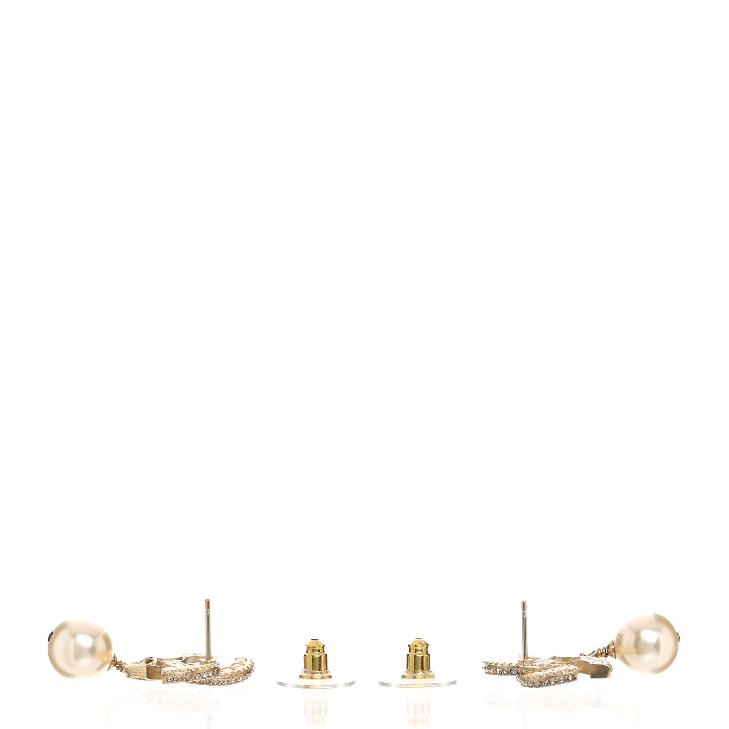 Chanel Crystal Pearl CC Drop Earrings Gold 4 of 5