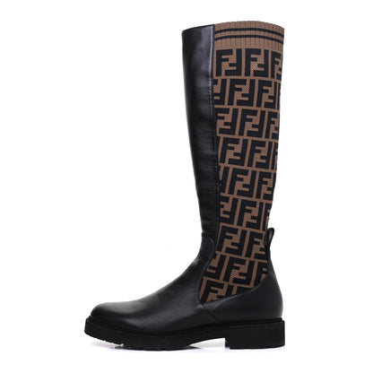 Fendi Nappa Microfiber Fabric FF Rockoko Tall Boots 39 Black Tobacco 1 of 13