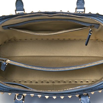 Valentino Garavani Vitello Rockstud Double Handle Satchel Grey Blue 7 of 9