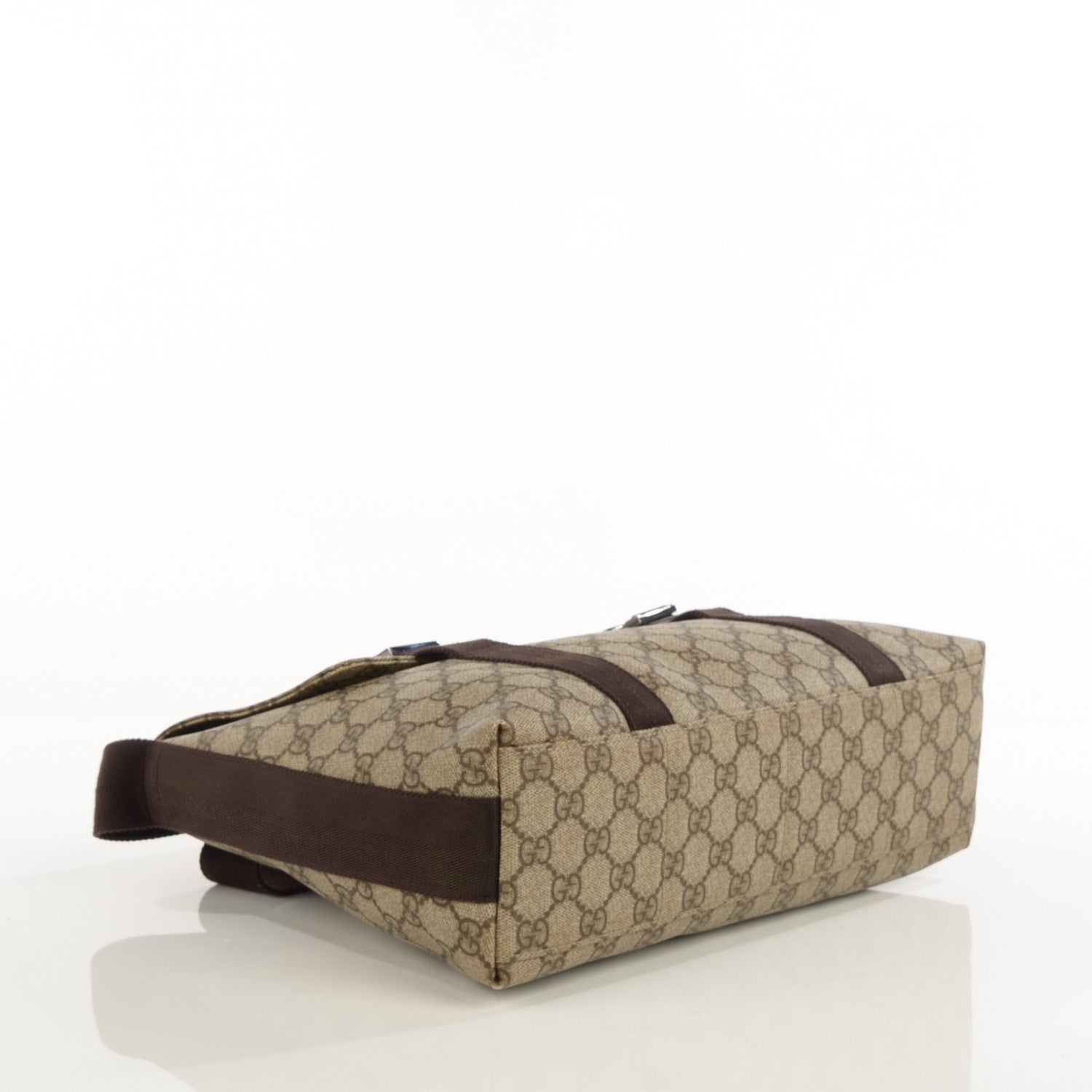 Gucci GG Plus Monogram Large Double Buckle Flap Messenger Bag Beige Dark Brown 4 of 8
