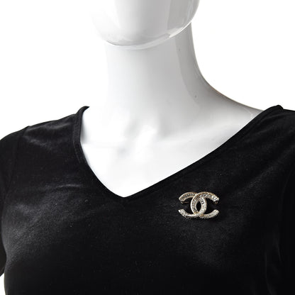 Chanel Crystal CC Brooch Pin Light Gold 2 of 4