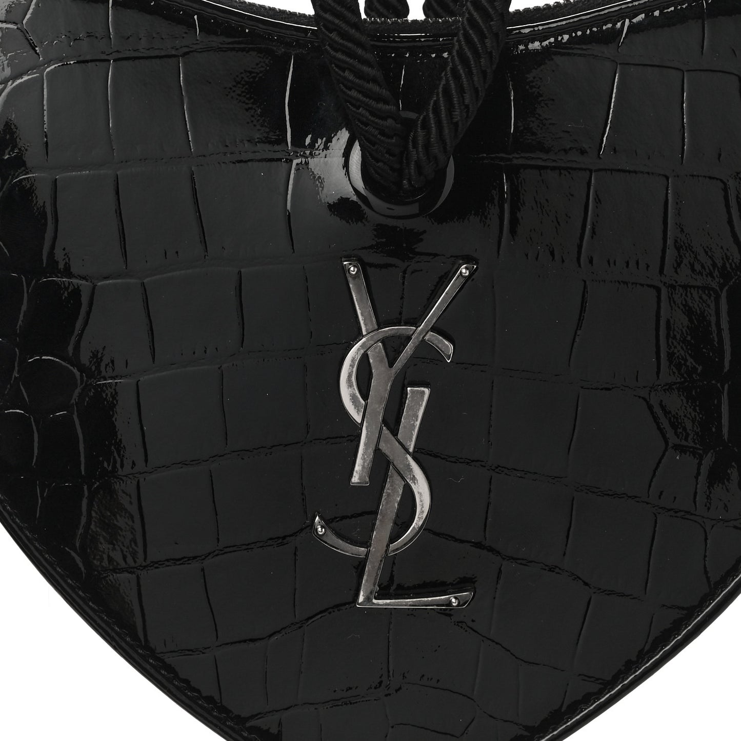 Patent Crocodile Embossed Sac Coeur Heart Shaped Clutch Black