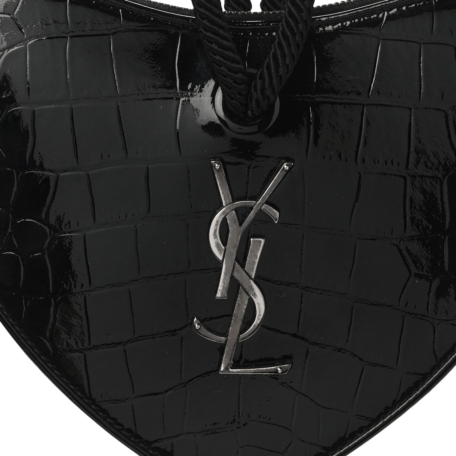 Saint Laurent Patent Crocodile Embossed Sac Coeur Heart Shaped Clutch Black 8 of 8