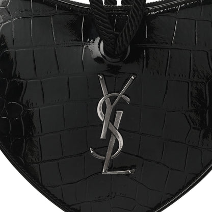 Saint Laurent Patent Crocodile Embossed Sac Coeur Heart Shaped Clutch Black 8 of 8