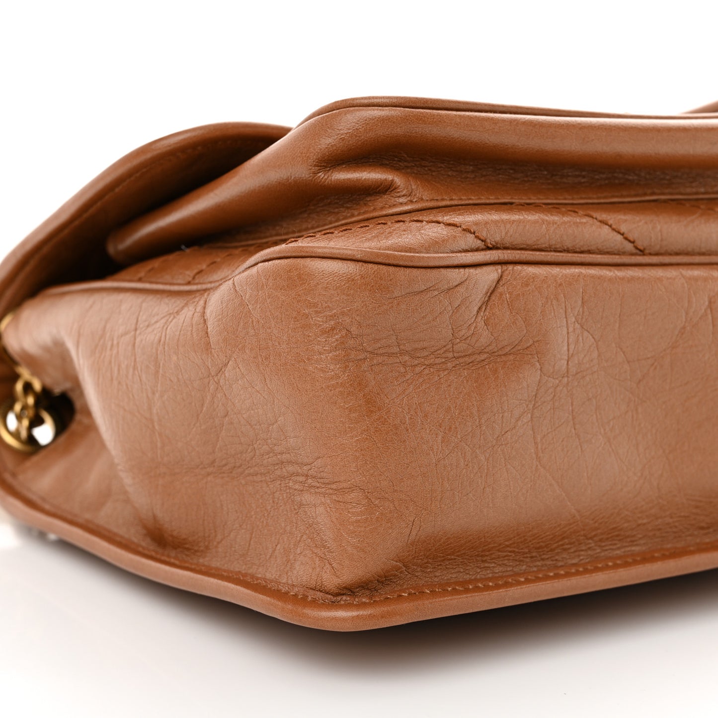 Crinkled Calfskin Matelasse Monogram Medium Niki Chain Satchel Caramel