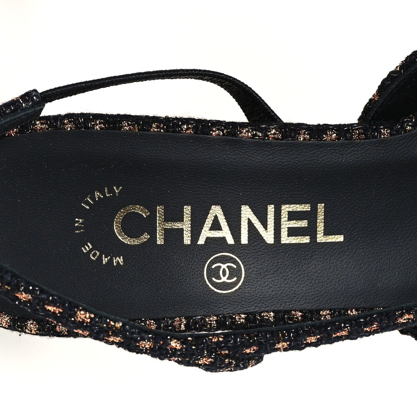 Iridescent Tweed Grosgrain Cap Toe CC Slingback Pumps 37.5 Black Gold