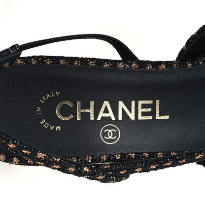 Chanel Iridescent Tweed Grosgrain Cap Toe CC Slingback Pumps 37.5 Black Gold 8 of 10