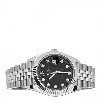 Rolex Stainless Steel 18K White Gold Diamond 41mm Oyster Perpetual Datejust Watch Black 126334 2 of 5