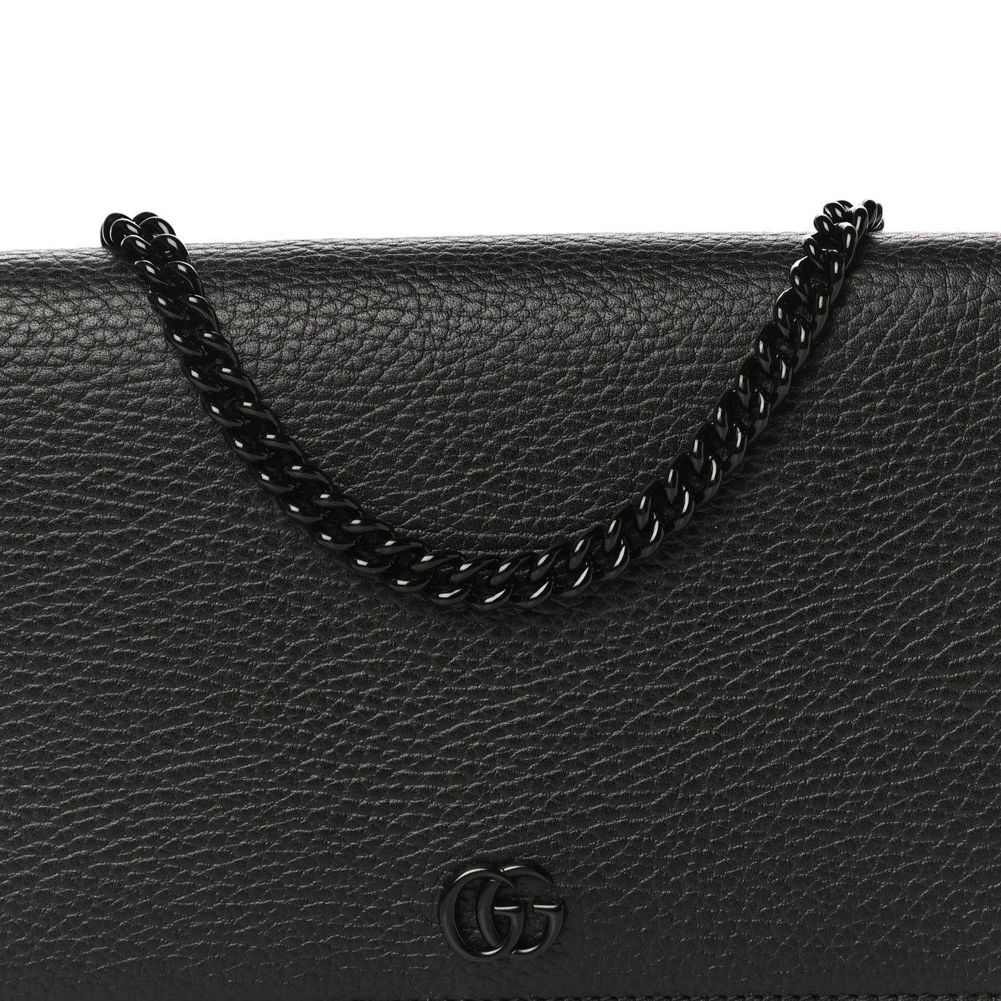Dollar Calfskin Enamel Monochrome Mini GG Marmont Chain Wallet Black