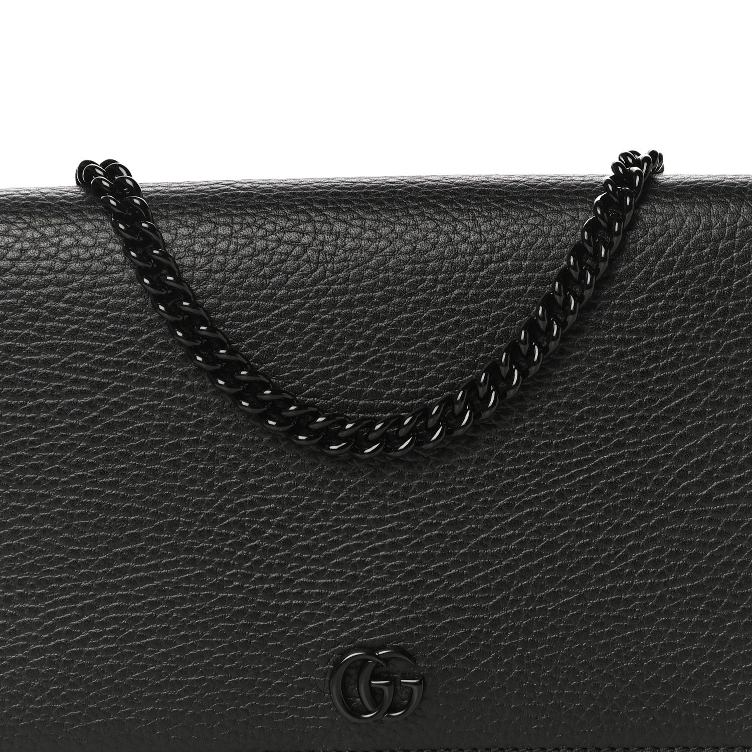 Gucci Dollar Calfskin Enamel Monochrome Mini GG Marmont Chain Wallet Black 6 of 9