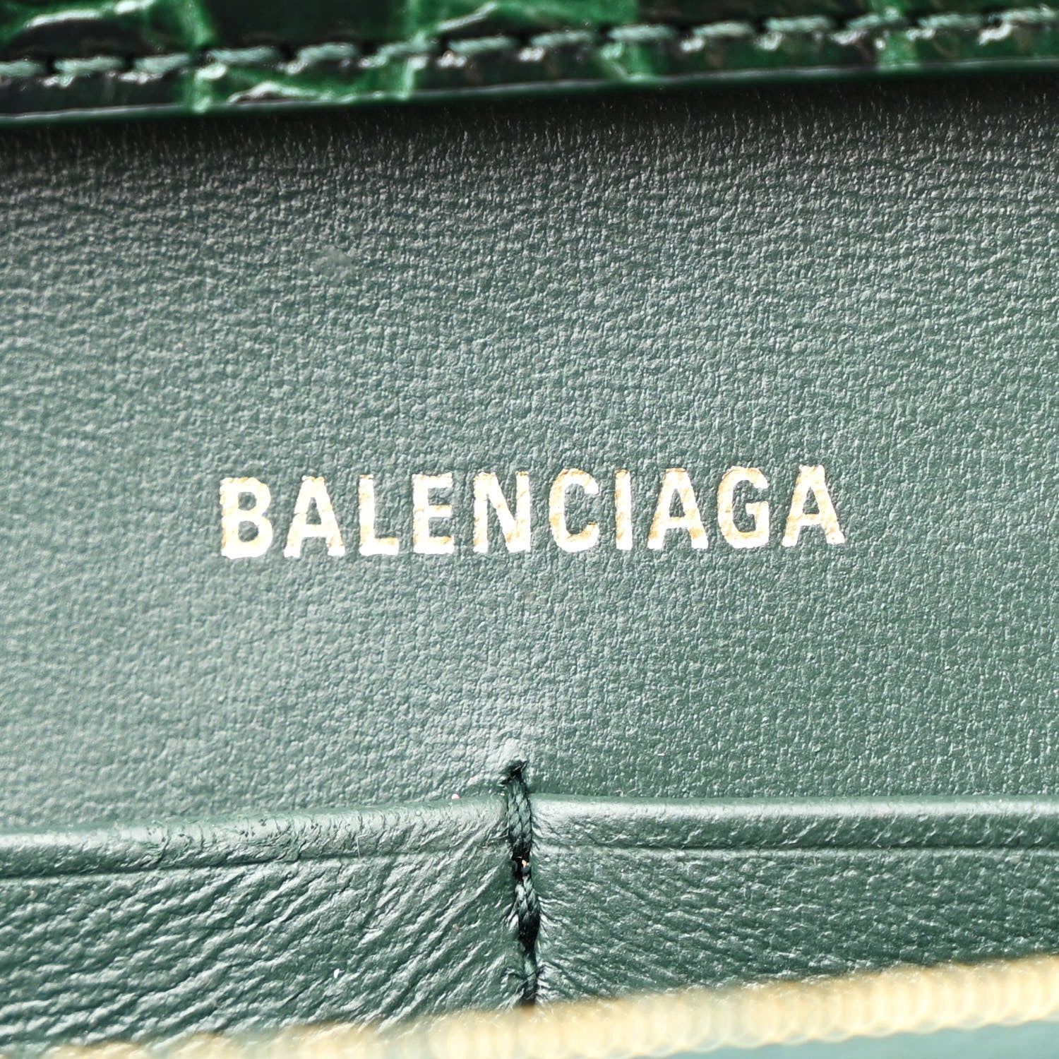 Balenciaga Shiny Calfskin Crocodile Embossed Hourglass Chain Bag Forest Green 6 of 12