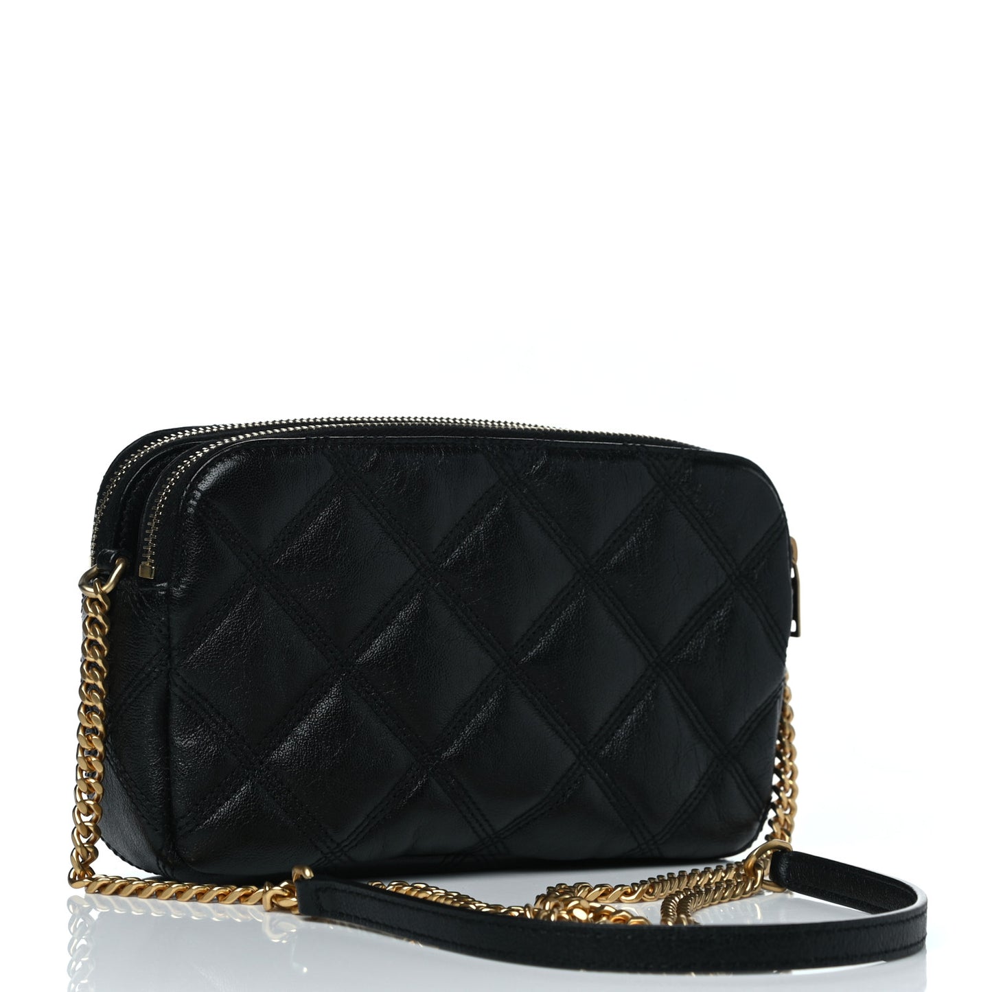 Grained Lambskin Quilted Mini Becky Double Zip Bag Black