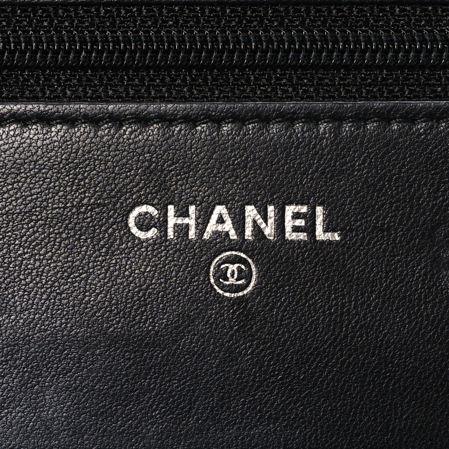 Lambskin Camellia Embossed Wallet on Chain WOC Black
