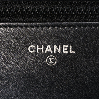 Chanel Lambskin Camellia Embossed Wallet on Chain WOC Black 6 of 11