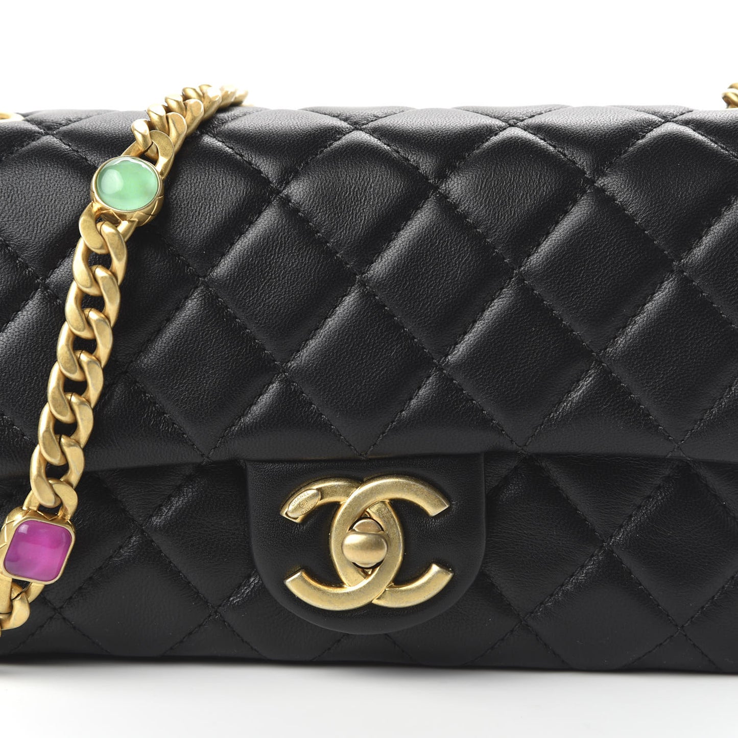 Lambskin Resin Quilted Mini Rectangular Pearl Samba Flap Black