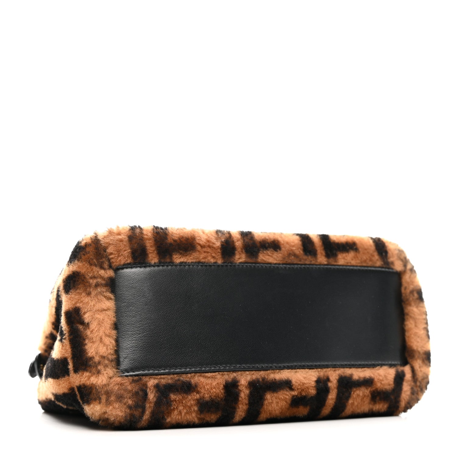 Fendi Shearling Nappa Macro FF 1974 Mini Peekaboo Iconic Satchel Tobacco Black 5 of 14