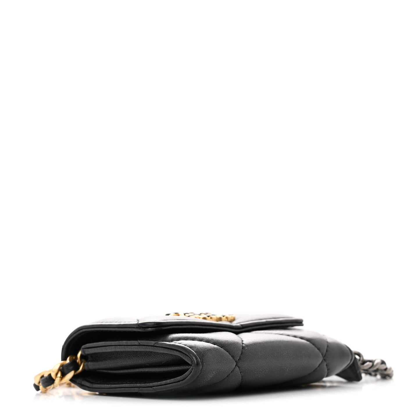 Lambskin Quilted Chanel 19 Flap Coin Purse With Chain Black