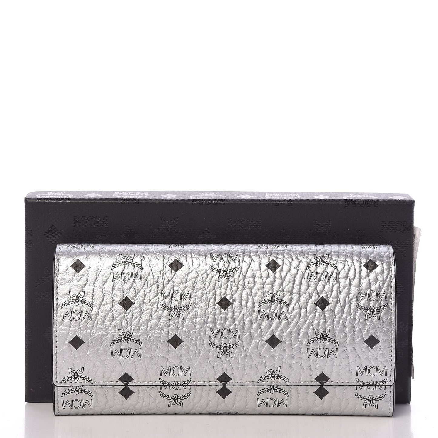 Metallic Visetos Large Tri-Fold Flap Wallet Berlin Silver