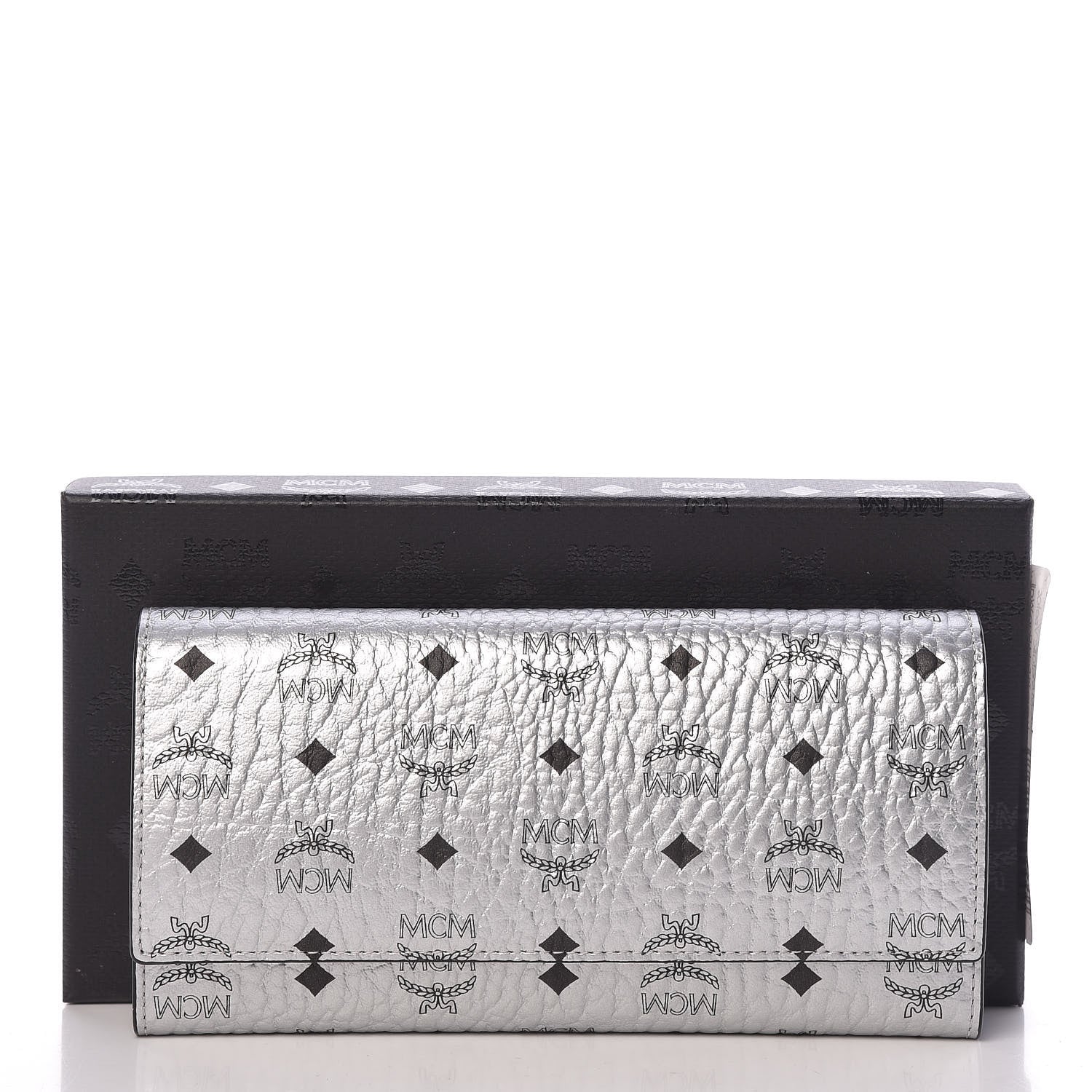 MCM Metallic Visetos Large Tri-Fold Flap Wallet Berlin Silver 9 of 9